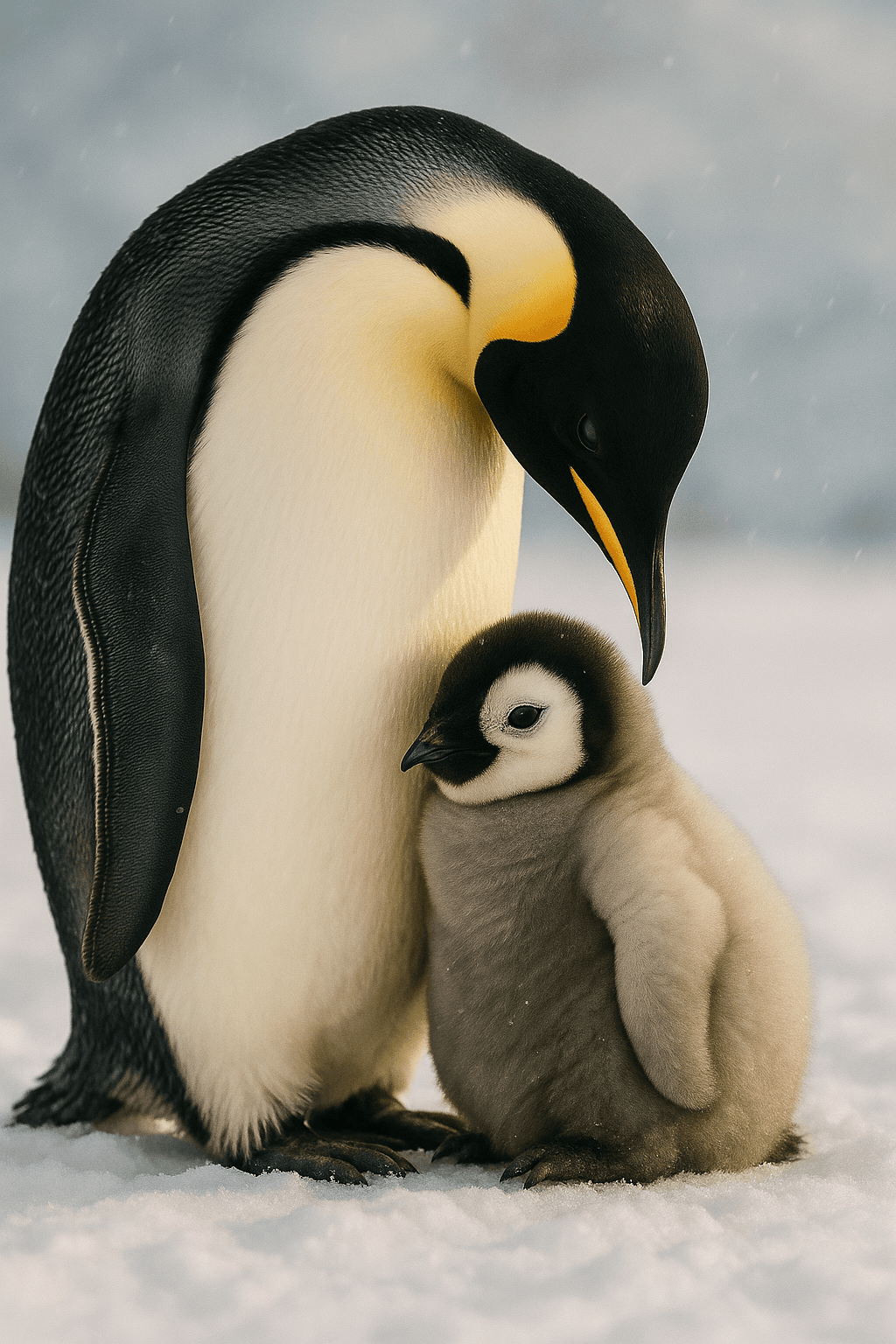 Penguin parent and chick