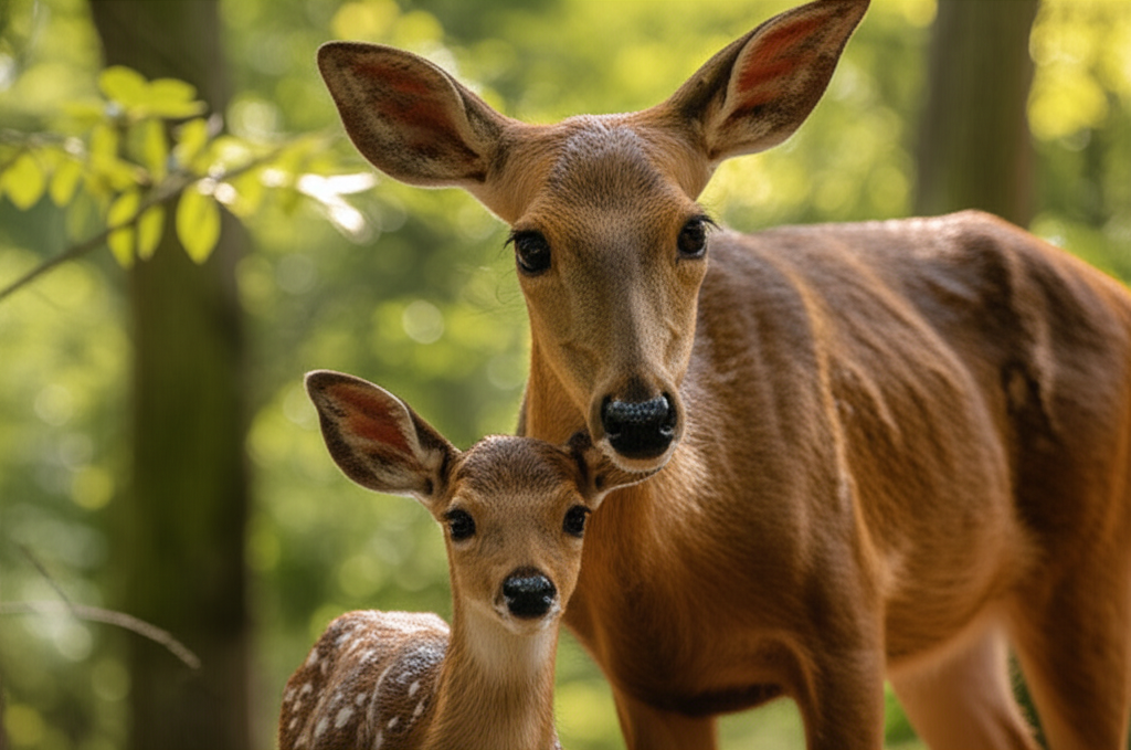Deer mother and fawn