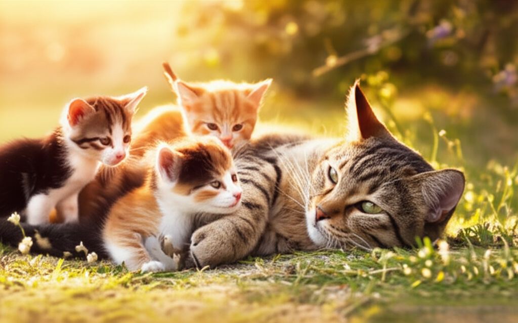 Mother cat with kittens